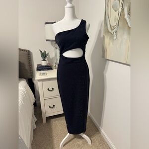 Elegant One-Shoulder Navy Dress